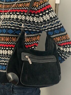 Maxx New York Black Suede Shoulder Hobo Bag